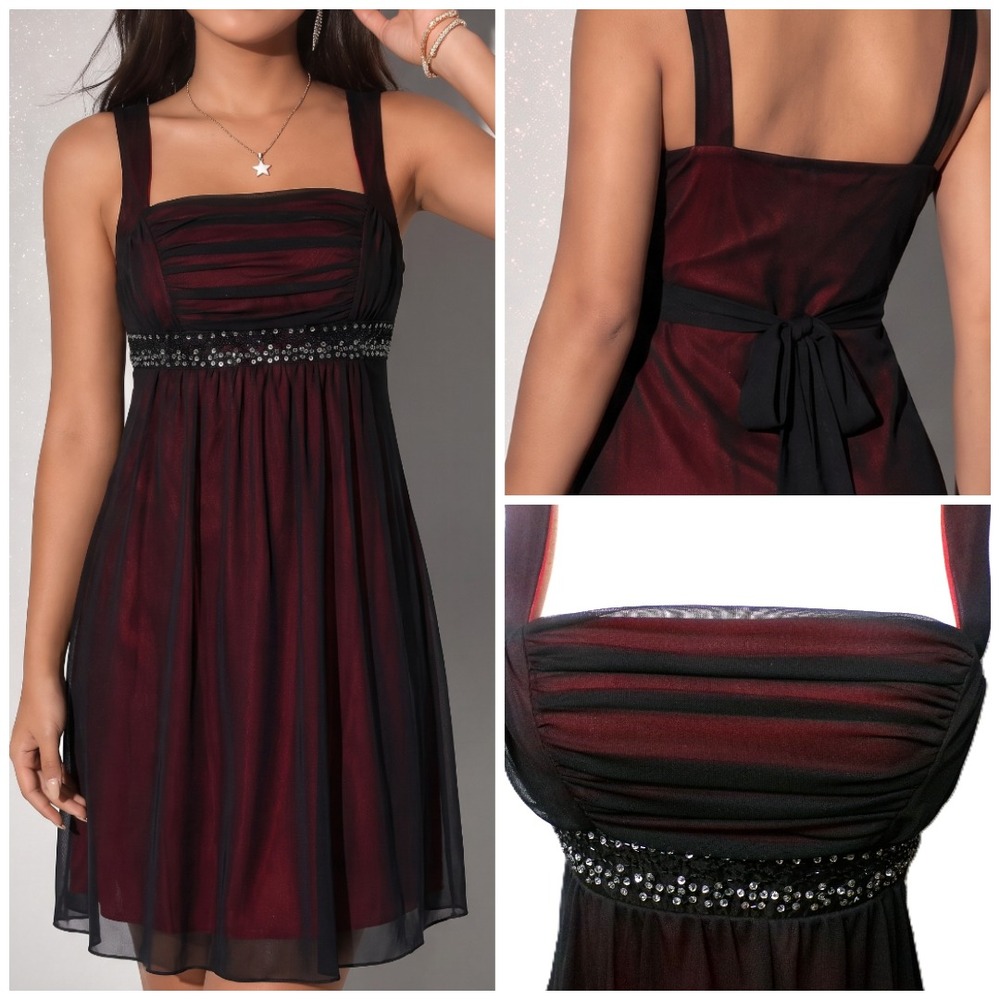 Y2K City Triangles Black red mesh Dress S Babydoll Prom Whimsigoth Vampire 90's